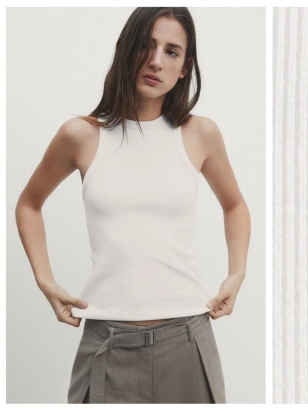 New Massimo Dutti high neck cotton contour ribbed knit crop sleeveless tank top
